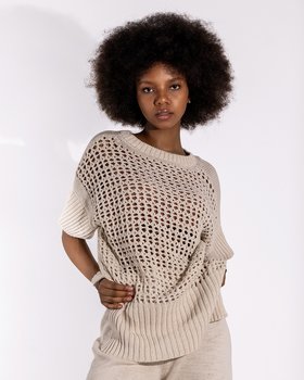 Maglia Rete Manica Corta in Cotone e Lino