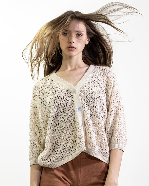 Cardigan ajour in cotone e lino