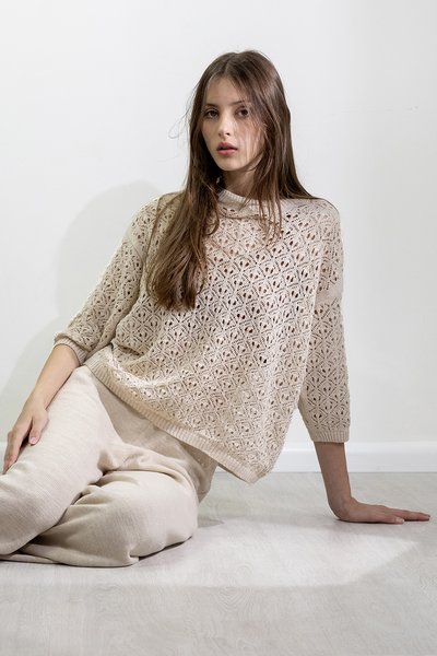 Maglia ajour in cotone e lino