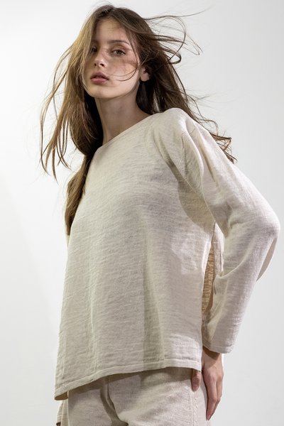 Maglia girocollo in cotone e lino