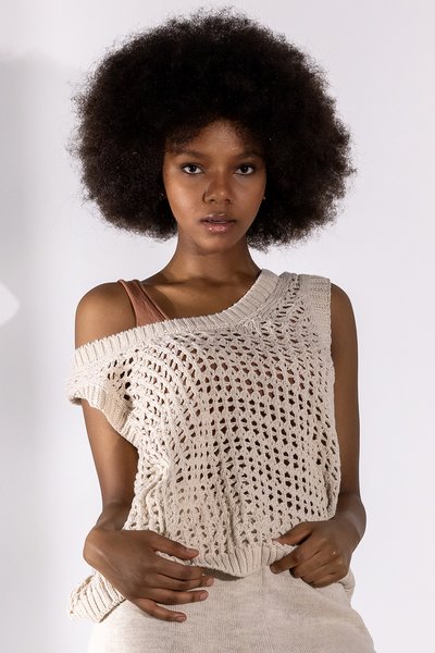 Canotta rete in cotone e lino