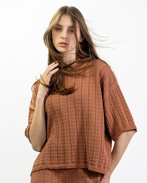 Maglia over ajour in cotone bio donna