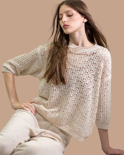 Maglia ajour in cotone e lino