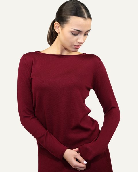 Maglia scollo a barchetta donna in pura lana merino - luna