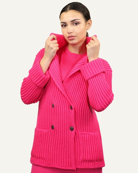 Giacca doppiopetto coste donna in pura lana merino