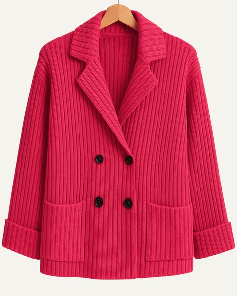 Giacca doppiopetto coste donna in pura lana merino