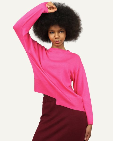 Maglia girocollo over donna in pura lana merino