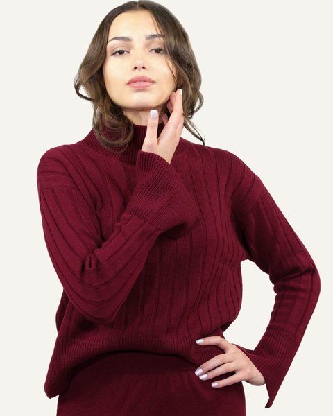 Maglia costa over donna in pura lana merino ultrafine