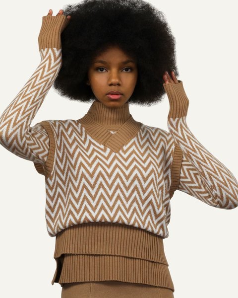 Gilet spina di pesce donna in pura lana merino ultrafine