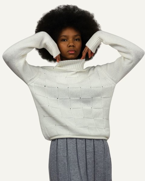 Lupetto punto cesta donna in pura lana merino ultrafine