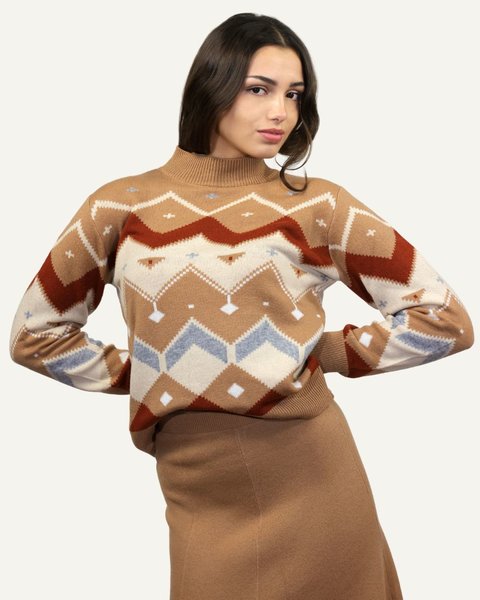 Maglia over jacquard donna in pura lana merino ultrafine