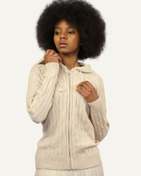 Maglia cappuccio zip home donna in pura lana merino ultrafine