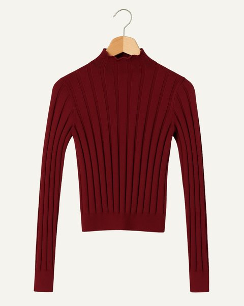 Maglia collo alto coste donna in pura lana merino