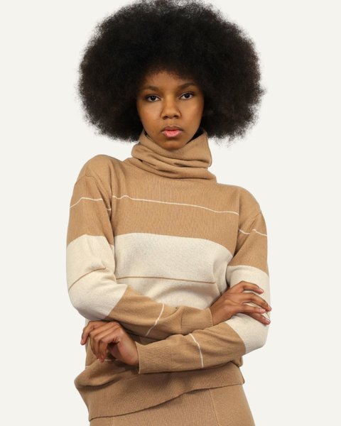 Dolcevita rigato donna in pura lana merino ultrafine