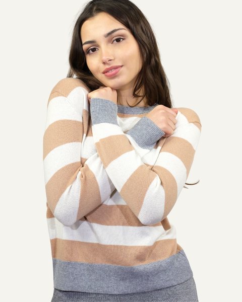 Maglia donna in cashmere rigata
