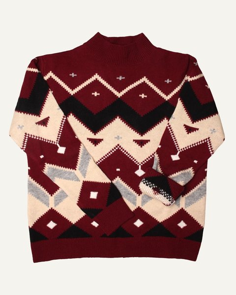 Maglia over jacquard donna in pura lana merino ultrafine