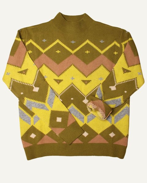 Maglia over jacquard donna in pura lana merino ultrafine