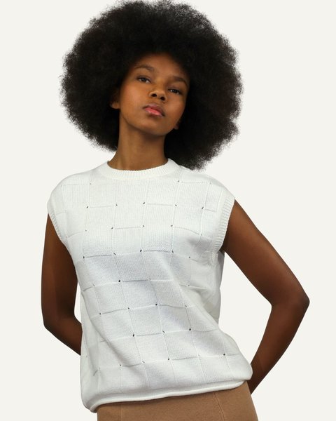 Gilet punto cesta donna in pura lana merino ultrafine