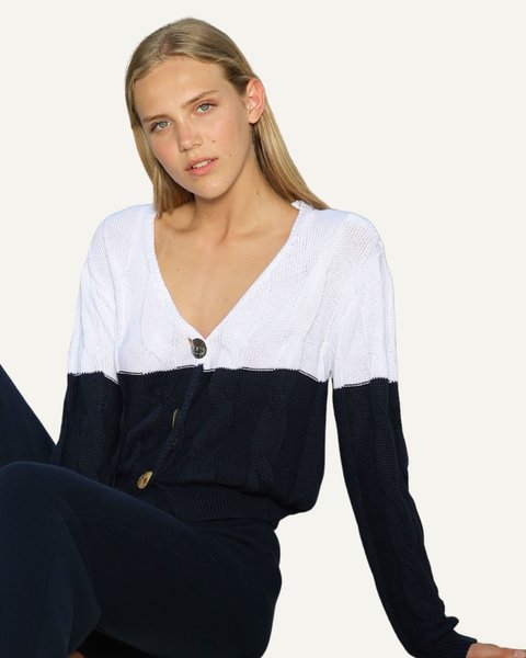 Cardigan over trecce donna in puro cotone pima