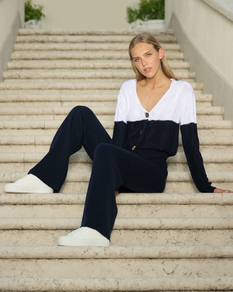 Cardigan over trecce donna in puro cotone pima