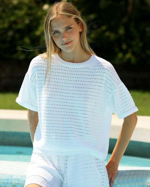 Maglia over traforata donna in puro cotone pima