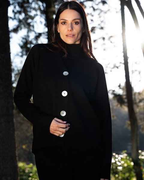 Cardigan boxy donna in pura lana merinos extrafine