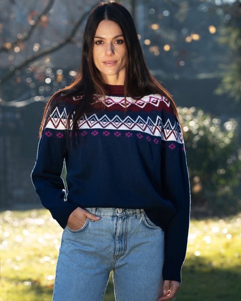 Maglia jacquard donna in pura lana merinos ultrafine