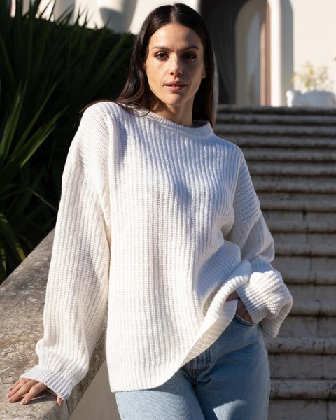 Maglia girocollo donna in maglia inglese e lana merinos ultrafine
