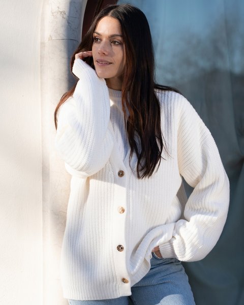 Cardigan donna in maglia inglese e lana merinos ultrafine