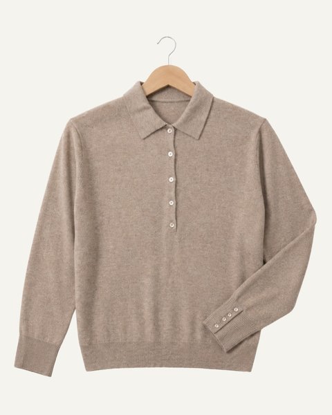 Maglia polo donna in lana merinos e cashmere