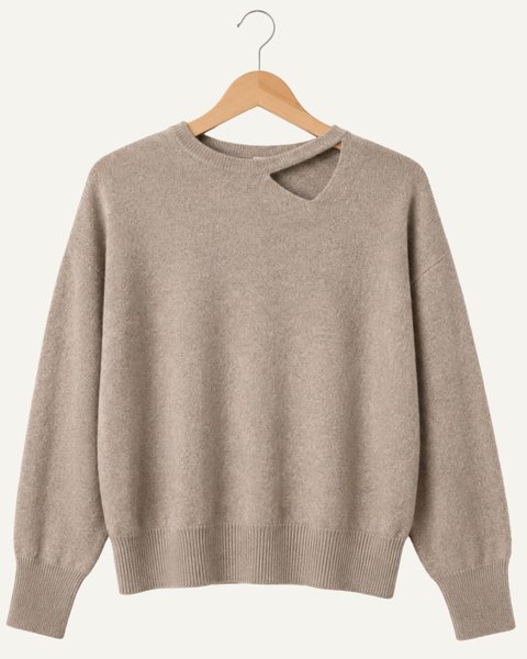 Maglia donna con dettaglio scollo in lana merinos e cashmere