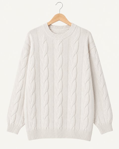 Maglia girocollo a trecce donna in pura lana merinos ultrafine